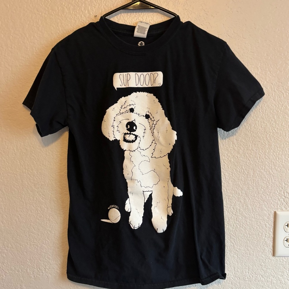 Black Graphic Tee with Sup Dood Print